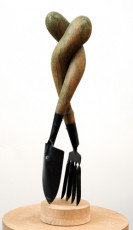 Lovers' Tryst III ash, found objects, oil paint