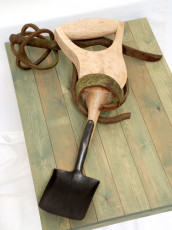 History of the World IV, oak and steel 87x69x24cms