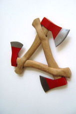 Spinaxe II, oak, found objects, oil paint